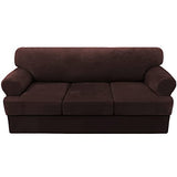 PrimeBeau Sofa Cover 4 Pieces T Cushion Sofa Slipcovers Thick Velvet Couch Cover Furniture Protector Stretch T Cushion Sofa Covers for 3 Cushion Couch with 3 Individual T Cushion Covers