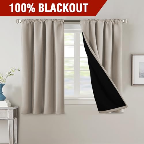 PrimeBeau 100% Blackout Curtains with Black Liner Back Tab/Rod Pocket,2 Panels (42 Series)