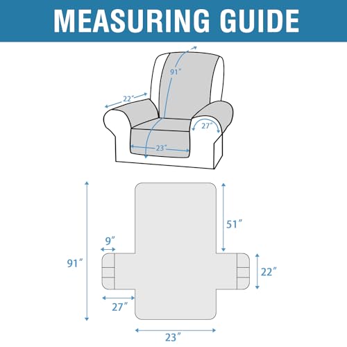 PrimeBeau 100% Waterproof Reversible Recliner Covers with Elastic Straps