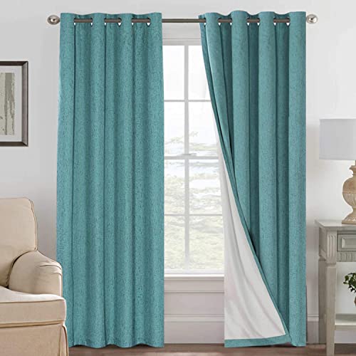 PrimeBeau 100% Blackout Linen Look Curtains, set of 2 Panels, 52 Series Long