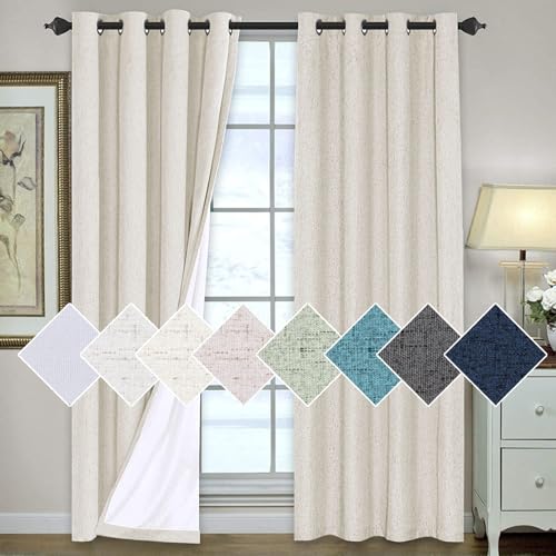 PrimeBeau 100% Blackout Linen Look Curtains, set of 2 Panels, 52 Series Long