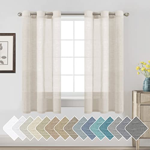 PrimeBeau Faux Linen Sheer Curtains Grommet Drapes 37 Series, Set of 2 Panels