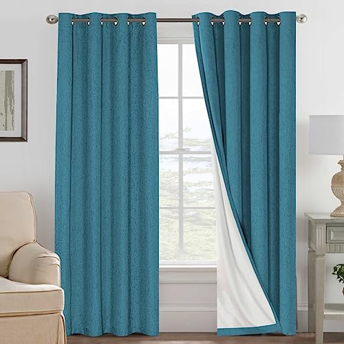 PrimeBeau 100% Blackout Linen Look Curtains, set of 2 Panels, 52 Series Long