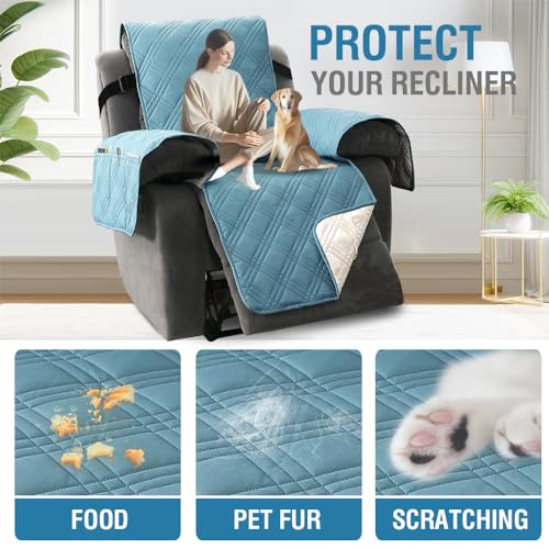 PrimeBeau 100% Waterproof Reversible Recliner Covers with Elastic Straps