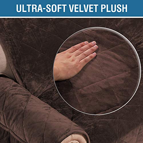 PrimeBeau Thick Velvet Sofa Cover Soft Couch Cover for 3 Cushion Sofa Slipcover Washable Furniture Protector for Dogs, Non-Slip Elastic, (1 Piece)