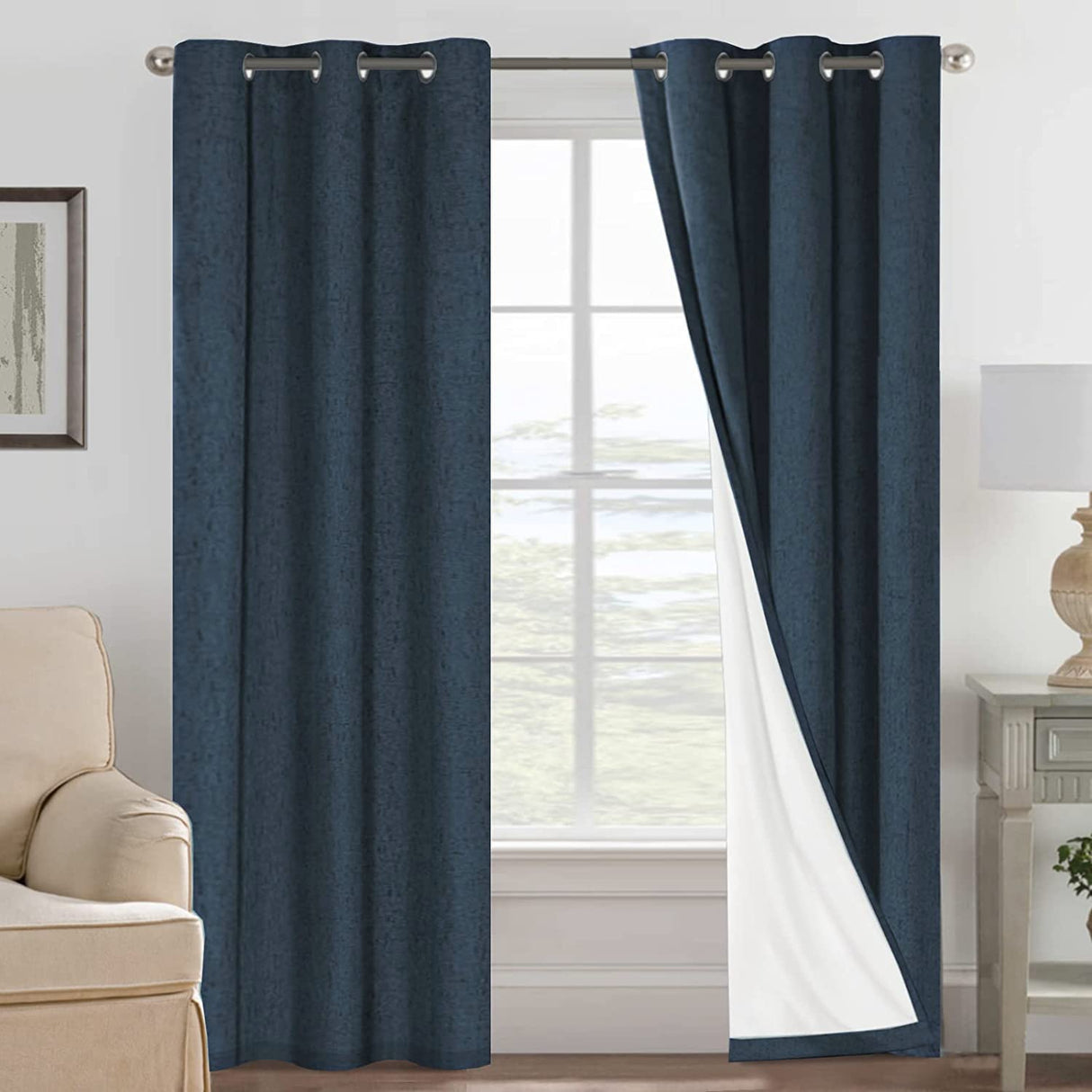 PrimeBeau 100% Blackout Linen Textured Curtains 42 series, Set of 2 Panels