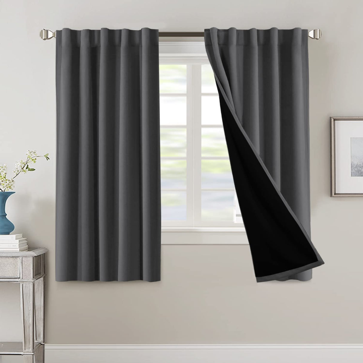 PrimeBeau 100% Blackout Curtains with Black Liner Back Tab/Rod Pocket,2 Panels (42 Series)