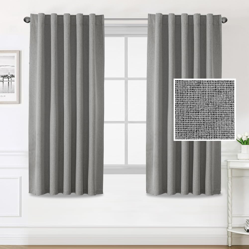 PrimeBeau 100% Blackout Faux Linen Look Curtains, Set of 2 Panels