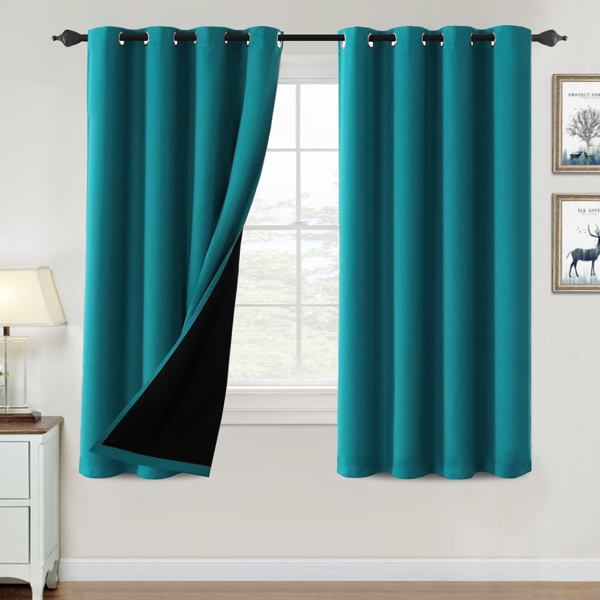 PrimeBeau 100% Blackout Grommet Curtain Draper Set of 2 Panels 52 Series