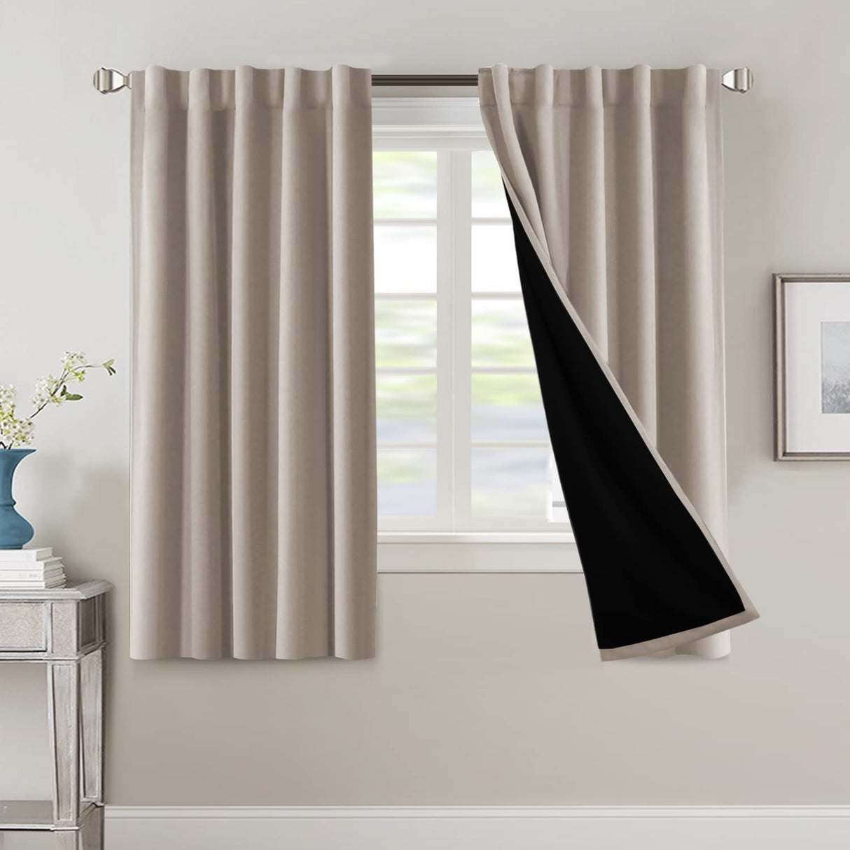 PrimeBeau 100% Blackout Curtains with Black Liner Back Tab/Rod Pocket,2 Panels (42 Series)