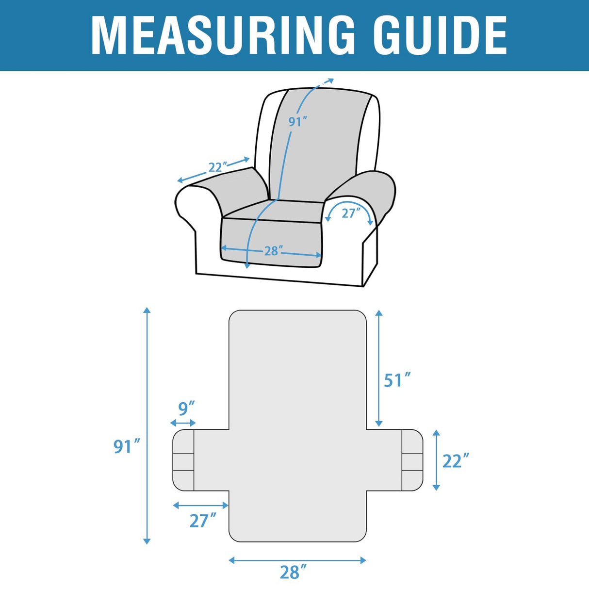 PrimeBeau 100% Waterproof Reversible Recliner Covers with Elastic Straps