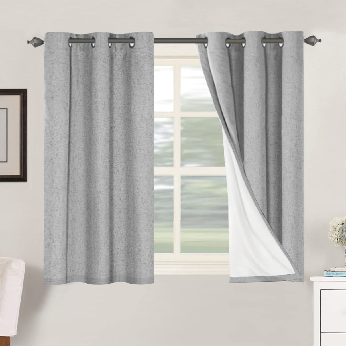 PrimeBeau 100% Blackout Linen Textured Curtains 42 series, Set of 2 Panels