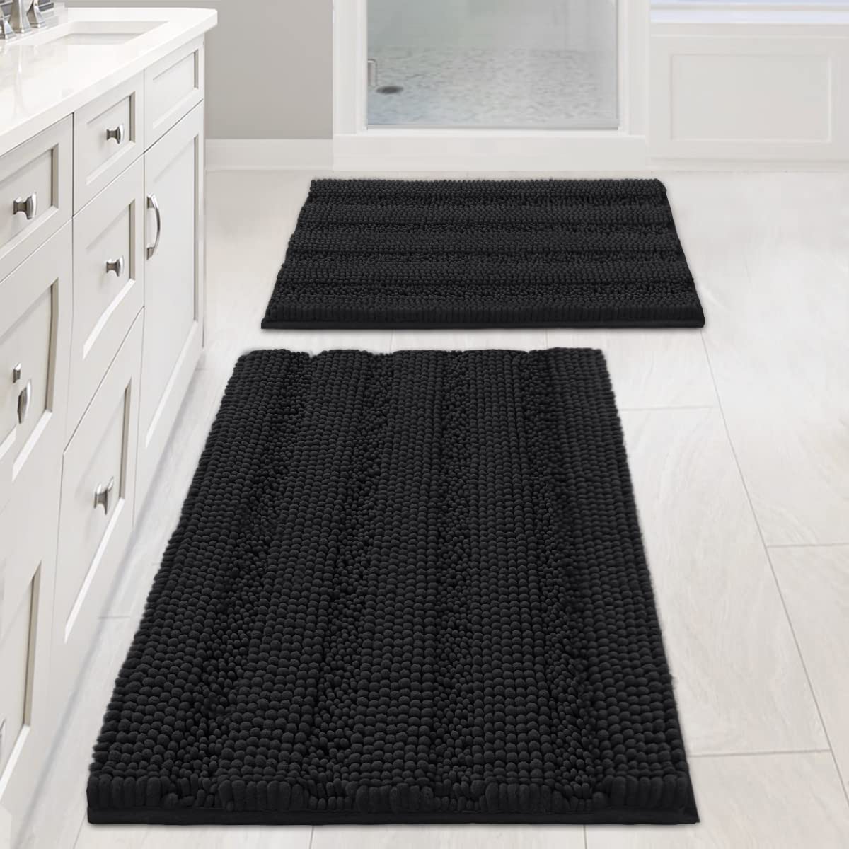 PrimeBeau Strip Chenille Bathroom Rugs Set