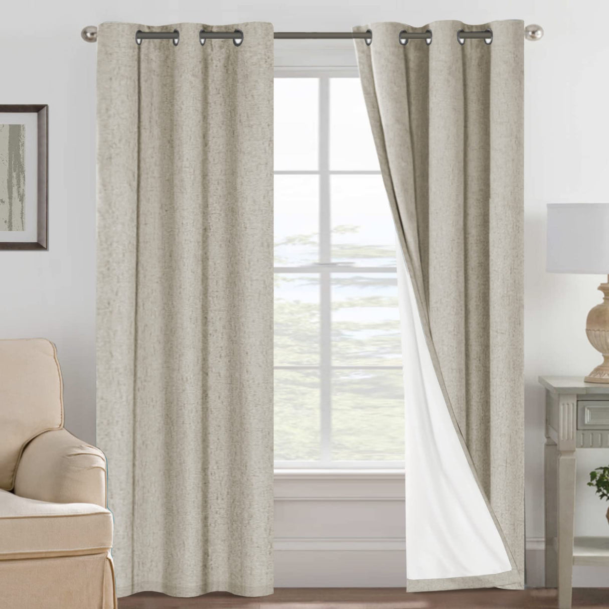 PrimeBeau 100% Blackout Linen Textured Curtains 42 series, Set of 2 Panels