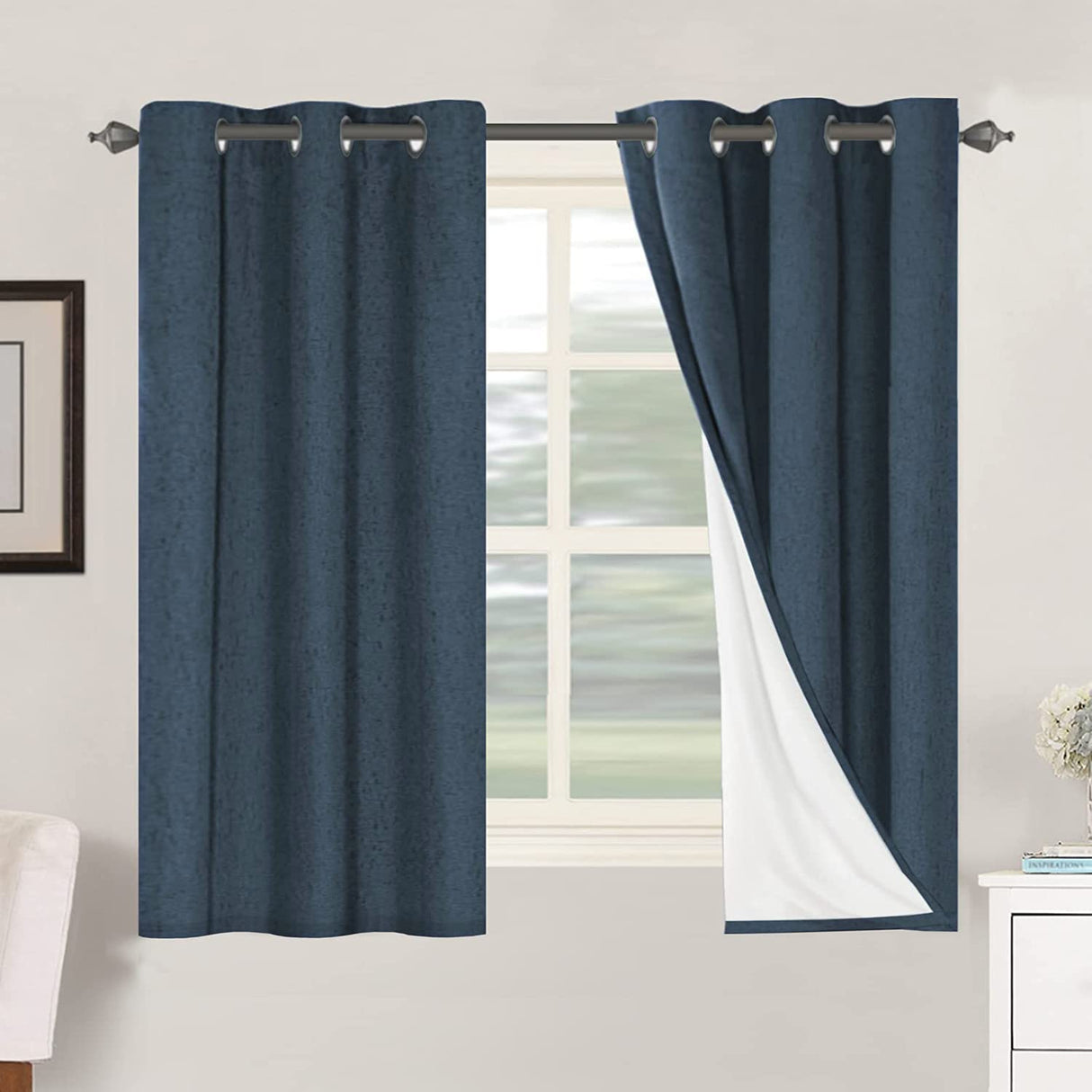 PrimeBeau 100% Blackout Linen Textured Curtains 42 series, Set of 2 Panels