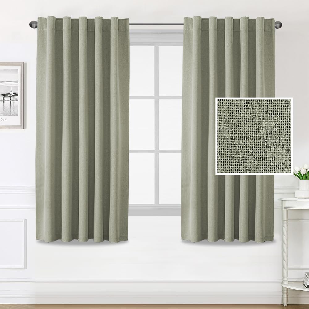 PrimeBeau 100% Blackout Faux Linen Look Curtains, Set of 2 Panels