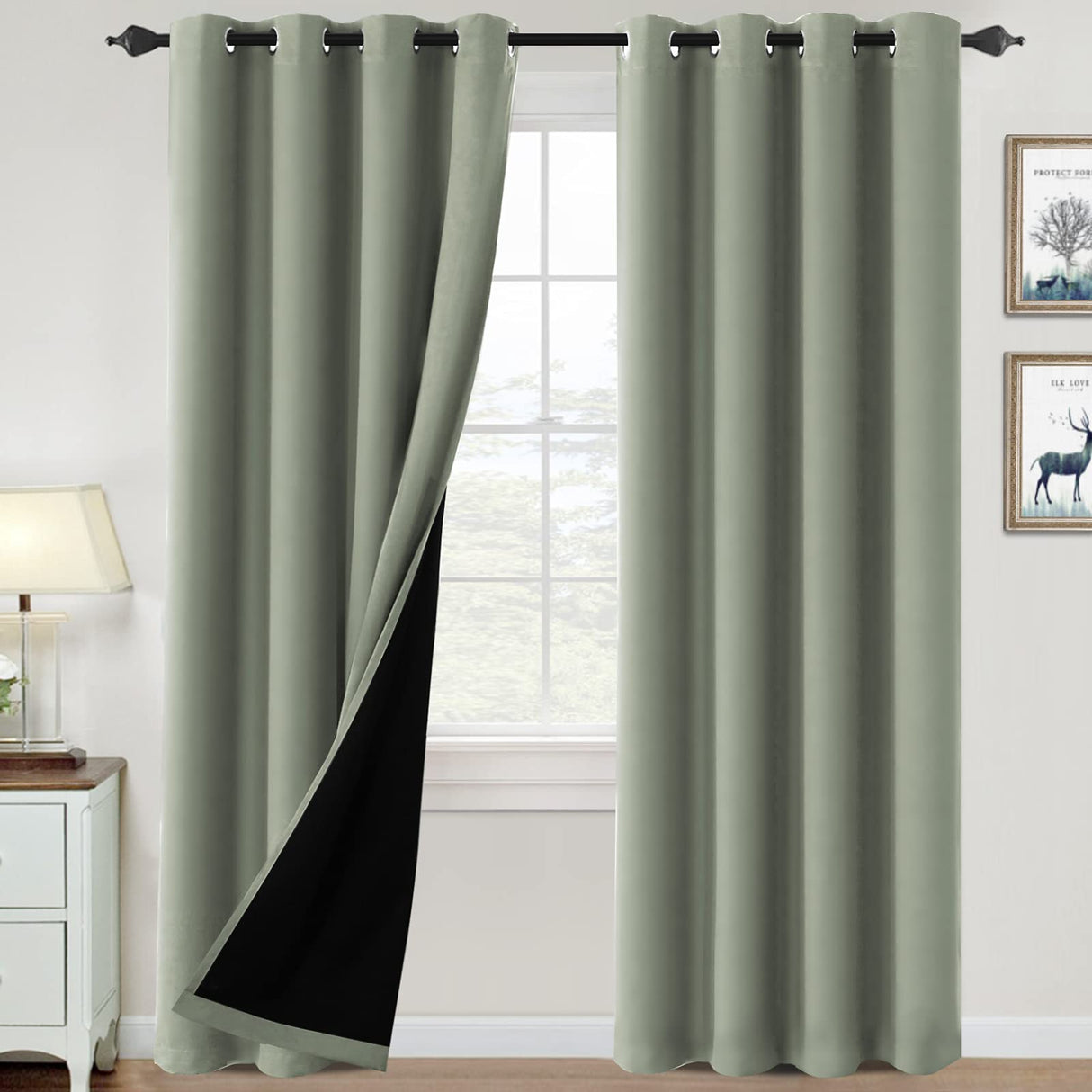 PrimeBeau 100% Blackout Grommet Curtain Draper Set of 2 Panels 52 Series