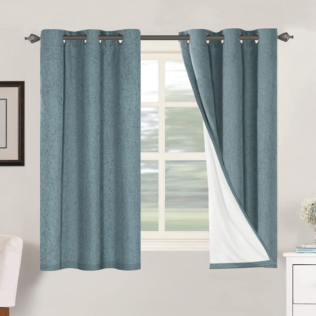 PrimeBeau 100% Blackout Linen Textured Curtains 42 series, Set of 2 Panels