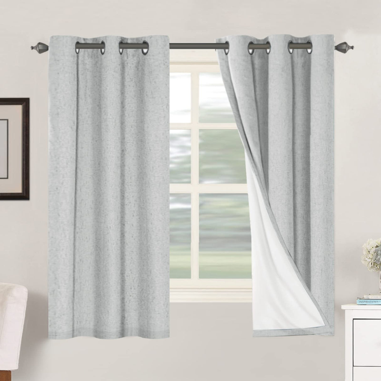 PrimeBeau 100% Blackout Linen Textured Curtains 42 series, Set of 2 Panels