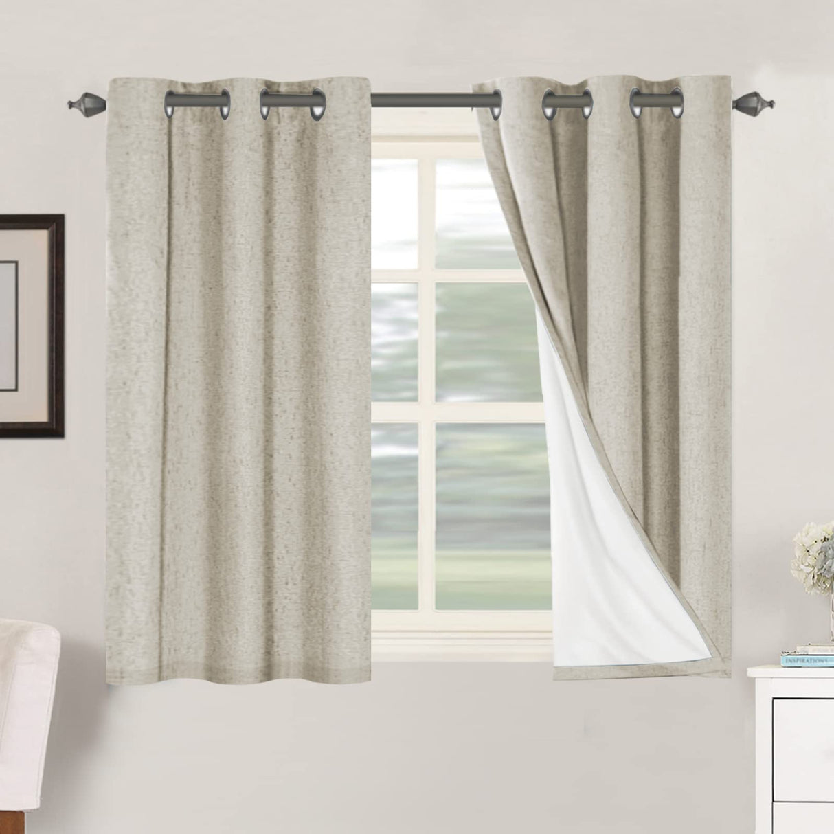 PrimeBeau 100% Blackout Linen Textured Curtains 42 series, Set of 2 Panels