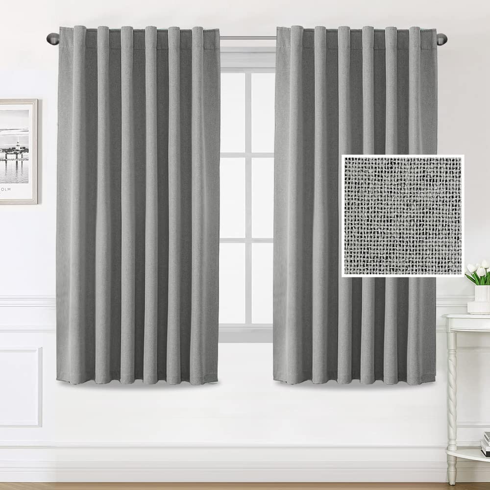 PrimeBeau 100% Blackout Faux Linen Look Curtains, Set of 2 Panels