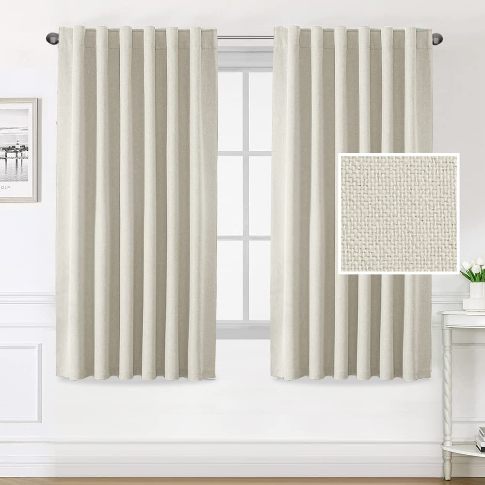 PrimeBeau 100% Blackout Faux Linen Look Curtains, Set of 2 Panels