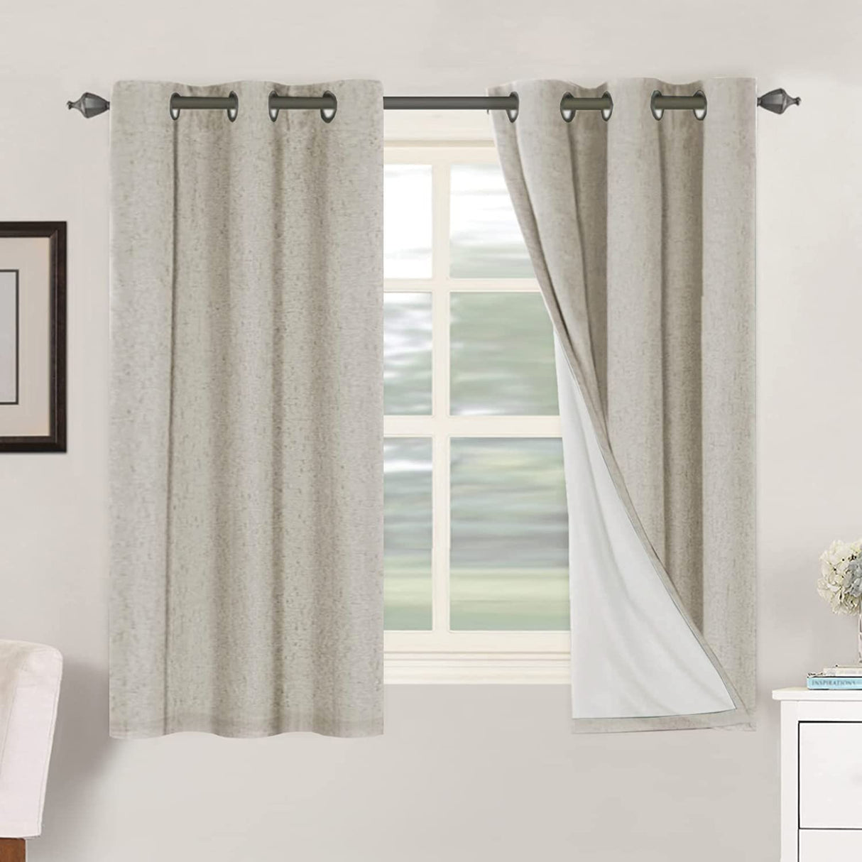 PrimeBeau 100% Blackout Linen Textured Curtains 42 series, Set of 2 Panels