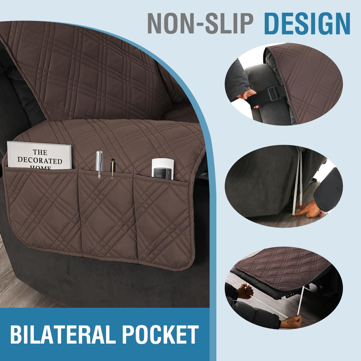 PrimeBeau 100% Waterproof Reversible Recliner Covers with Elastic Straps