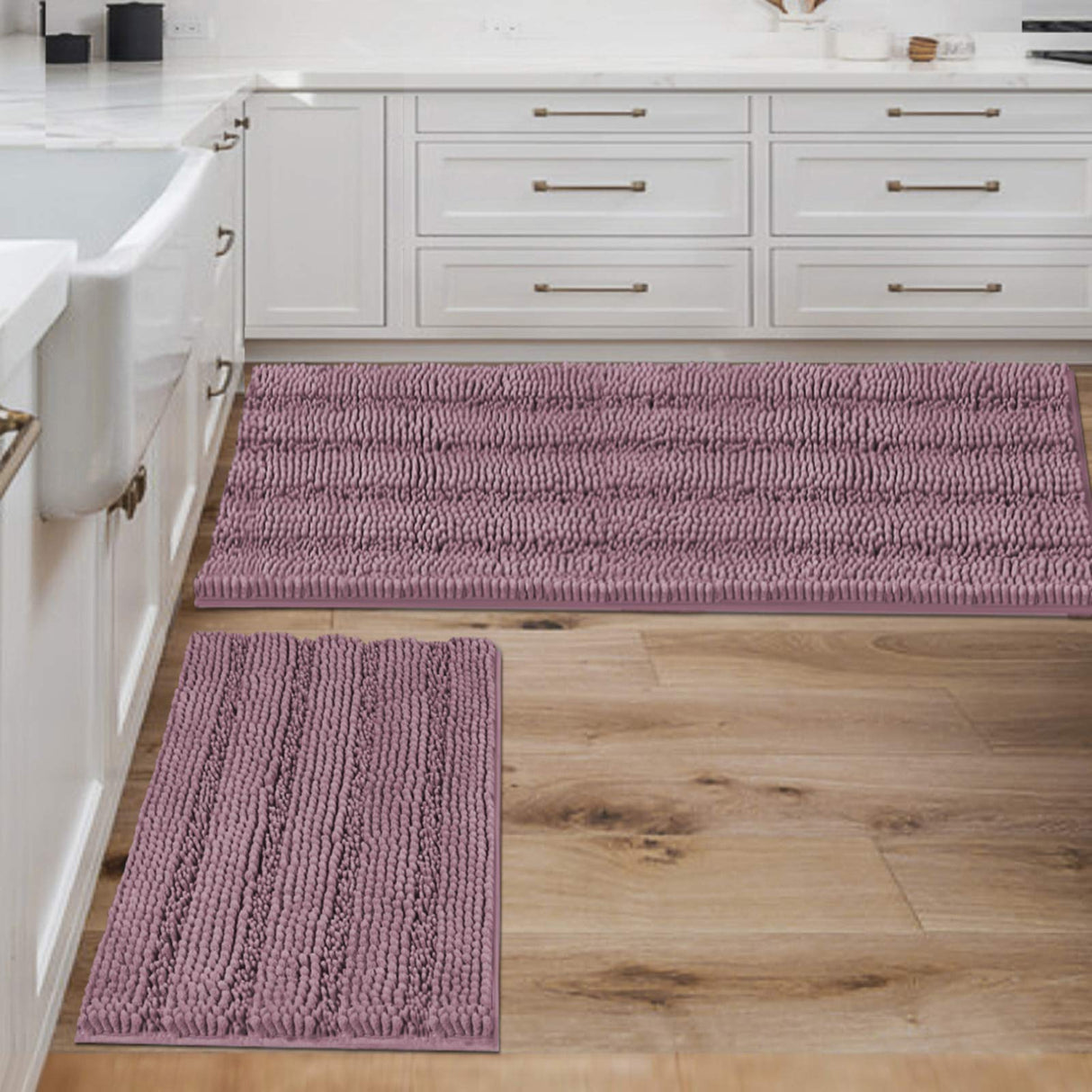 PrimeBeau Strip Chenille Bathroom Rugs Set