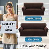 PrimeBeau Stretch Velvet Couch Cover 2 Pieces Set Include 1 Piece Sofa Cover Couch Cover and 1 Piece Loveseat Cover Slipcover Crafted from Thick Comfy Rich Velour (Sofa + Loveseat)