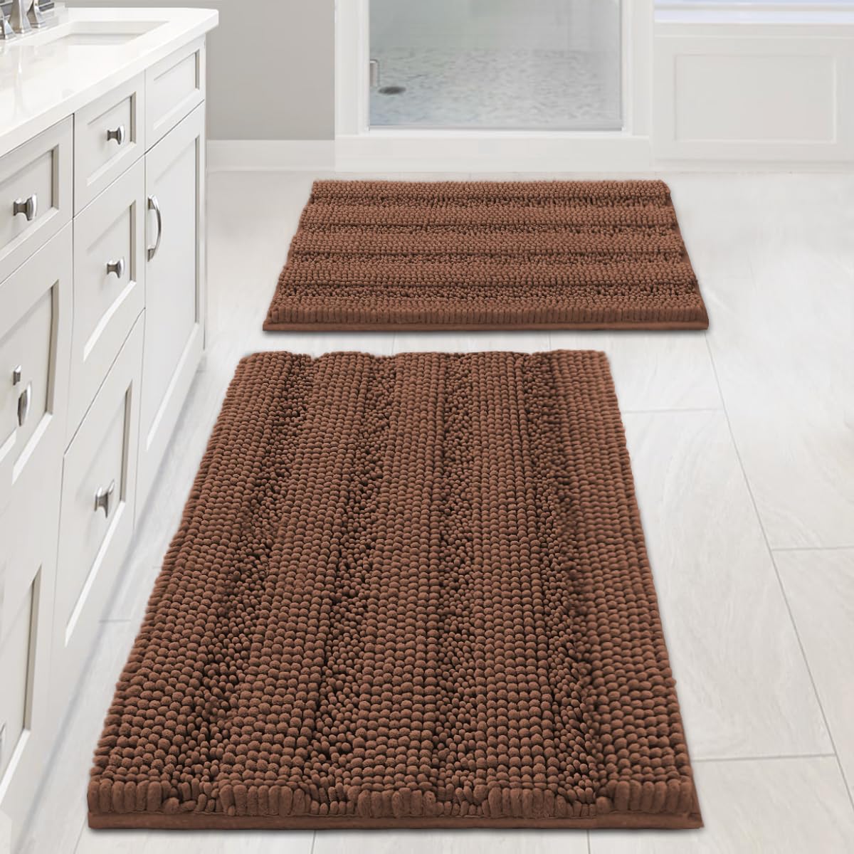 PrimeBeau Strip Chenille Bathroom Rugs Set