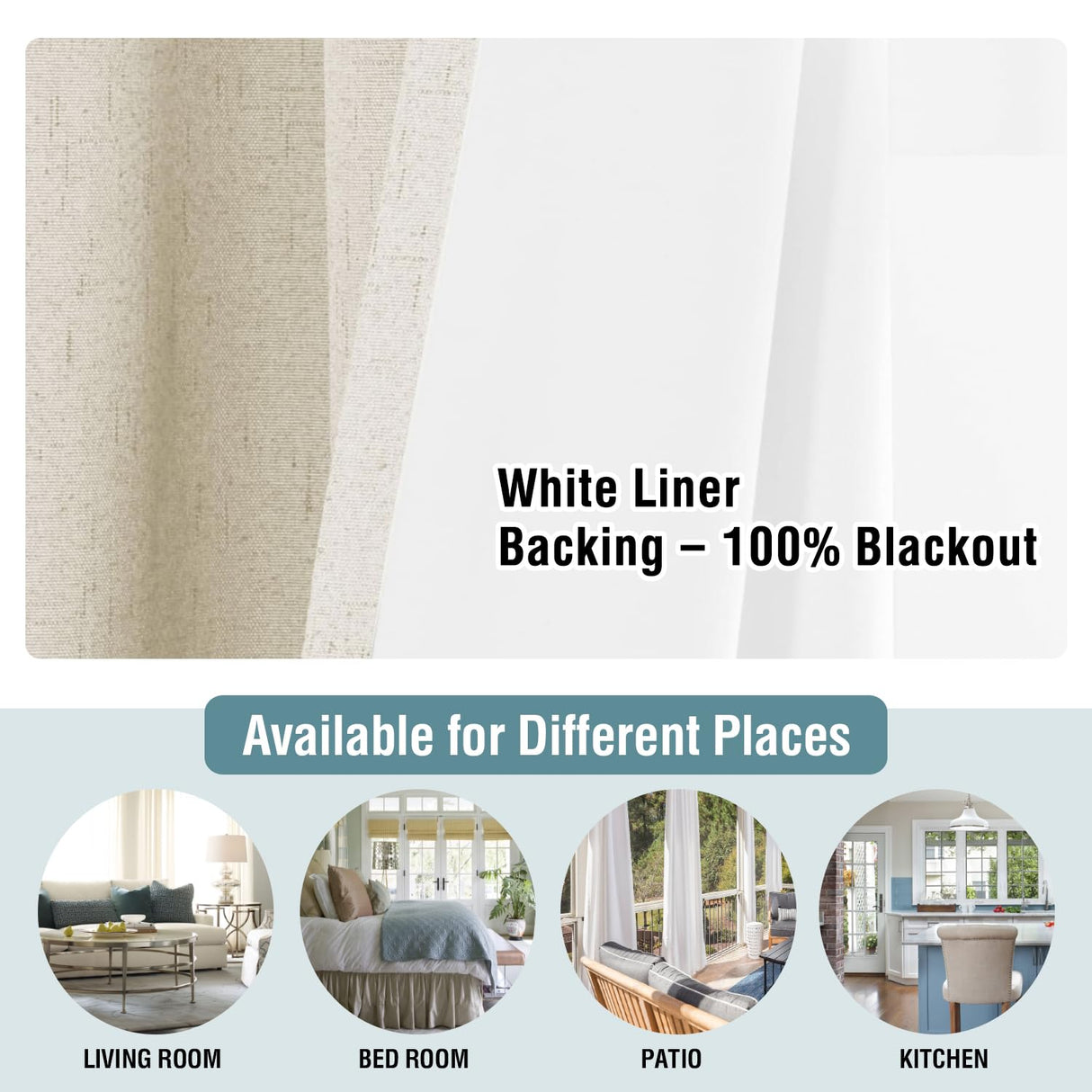 PrimeBeau 100% Blackout Linen Look Curtains, set of 2 Panels, 52 Series Long