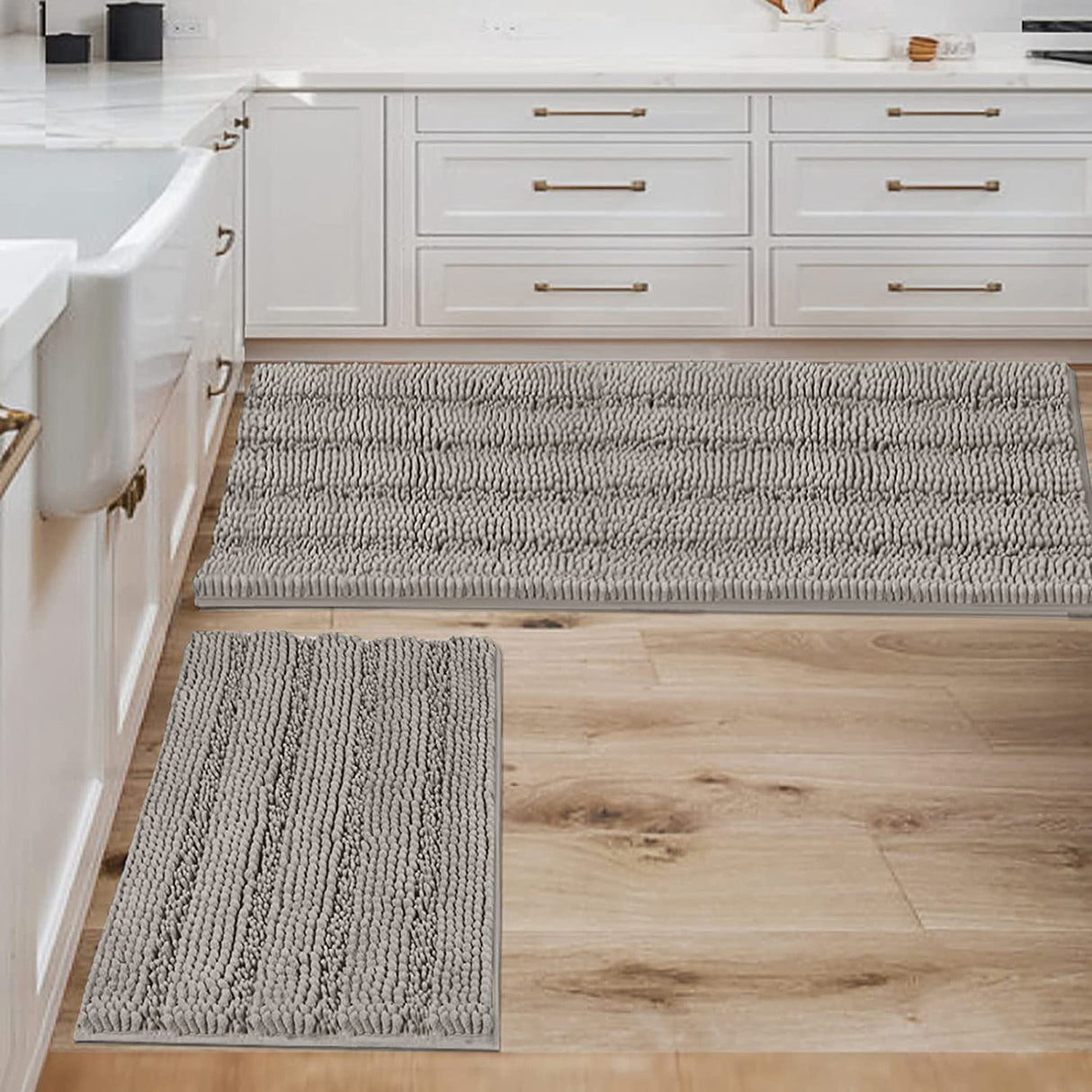 PrimeBeau Strip Chenille Bathroom Rugs Set