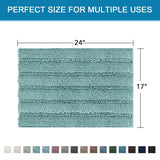 PrimeBeau Non Slip Chenille Striped Bath Rug Set | Extra Thick & Absorbent Bathroom Mats | Soft Shaggy Washable Dry Fast Floor Rugs 17“ x 24”