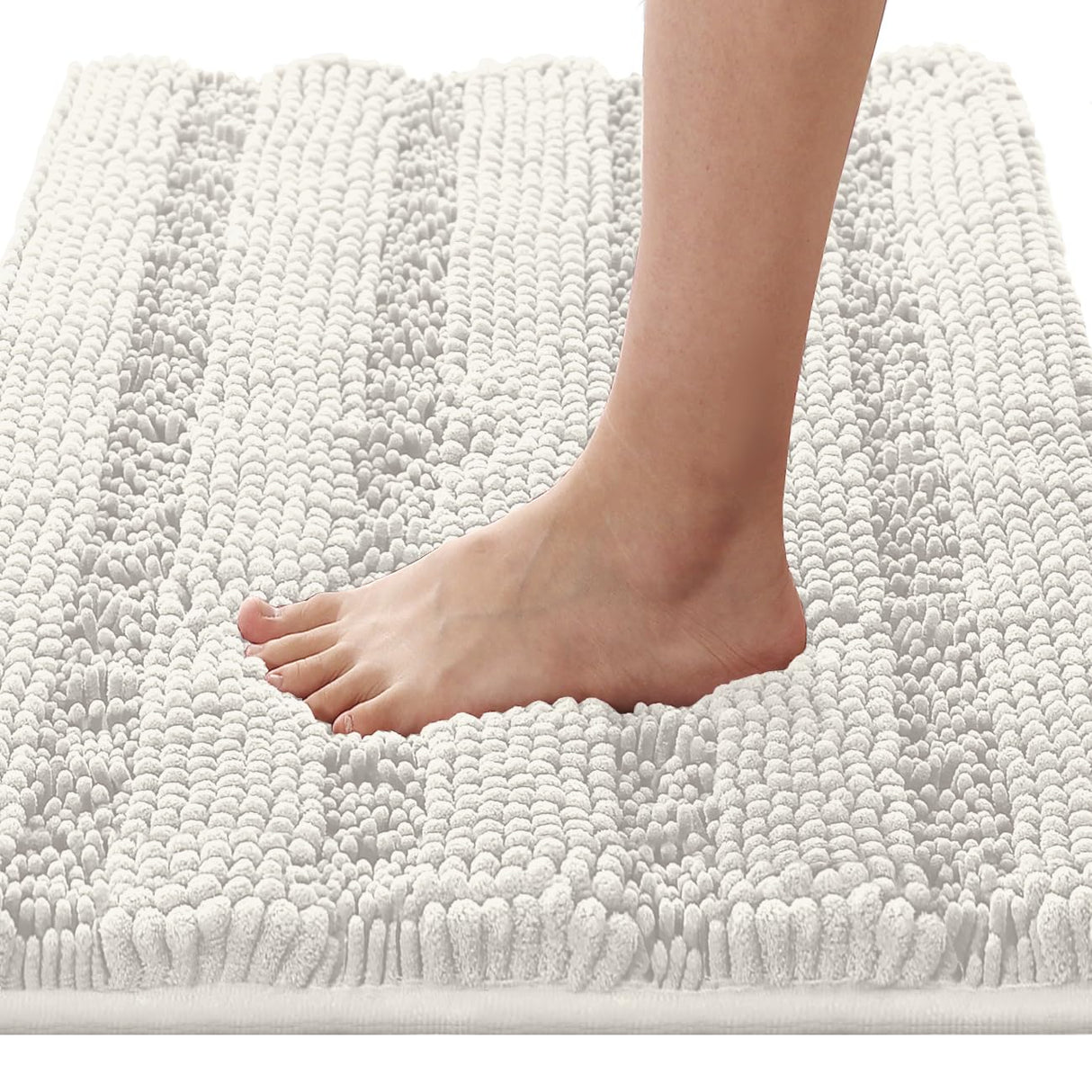 PrimeBeau Non Slip Chenille Striped Bath Rug Set | Extra Thick & Absorbent Bathroom Mats | Soft Shaggy Washable Dry Fast Floor Rugs 17“ x 24”