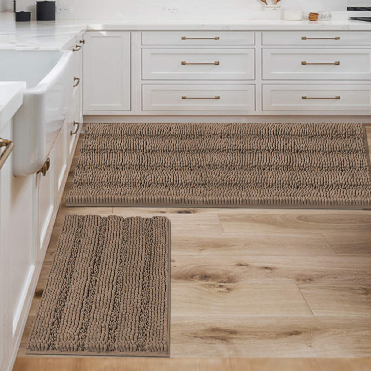 PrimeBeau Strip Chenille Bathroom Rugs Set