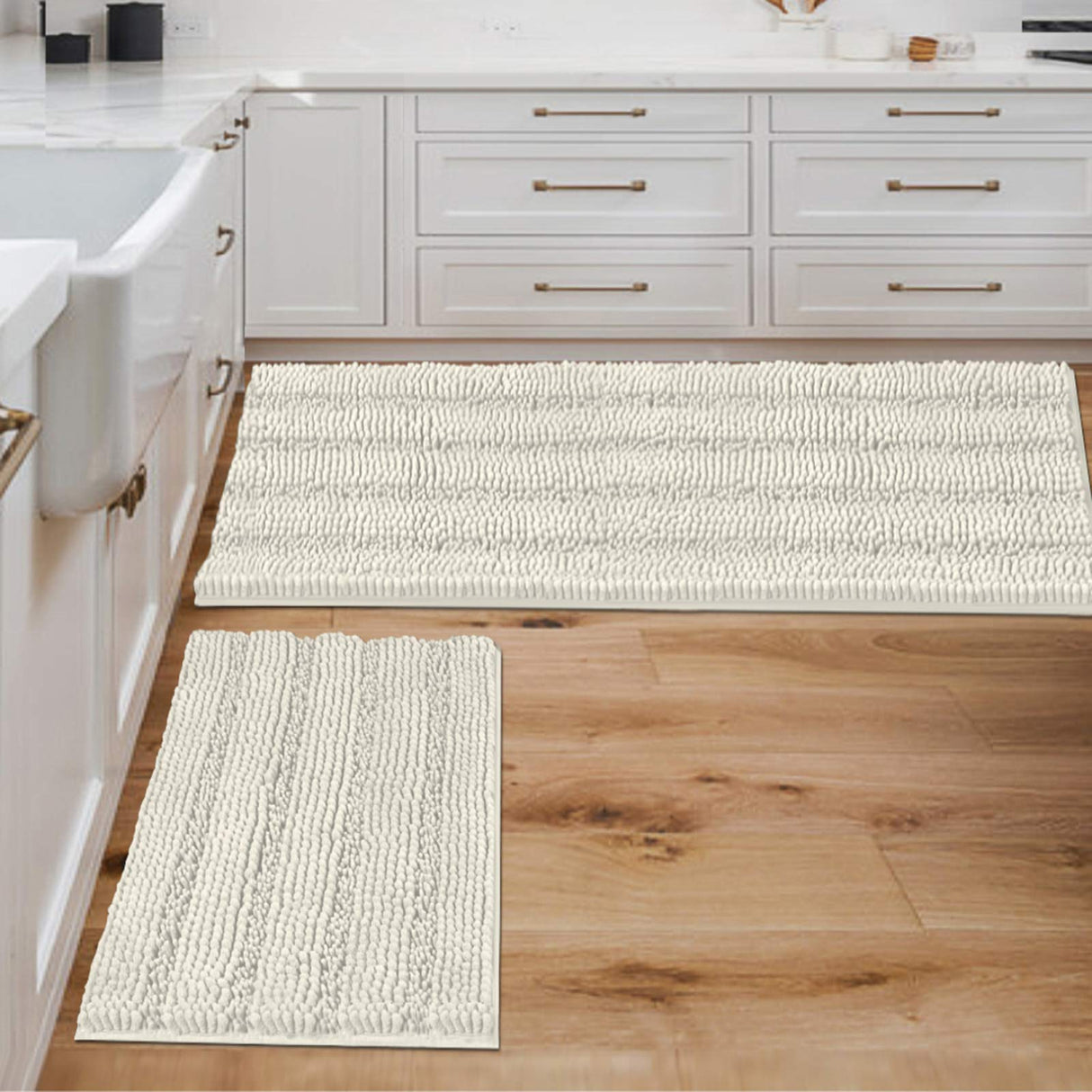 PrimeBeau Strip Chenille Bathroom Rugs Set