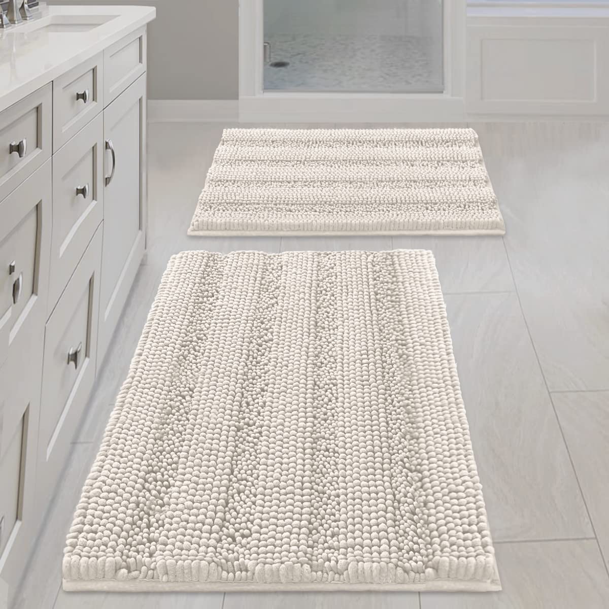 PrimeBeau Strip Chenille Bathroom Rugs Set