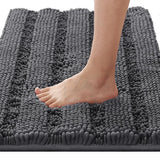 PrimeBeau Non Slip Chenille Striped Bath Rug Set | Extra Thick & Absorbent Bathroom Mats | Soft Shaggy Washable Dry Fast Floor Rugs 17“ x 24”