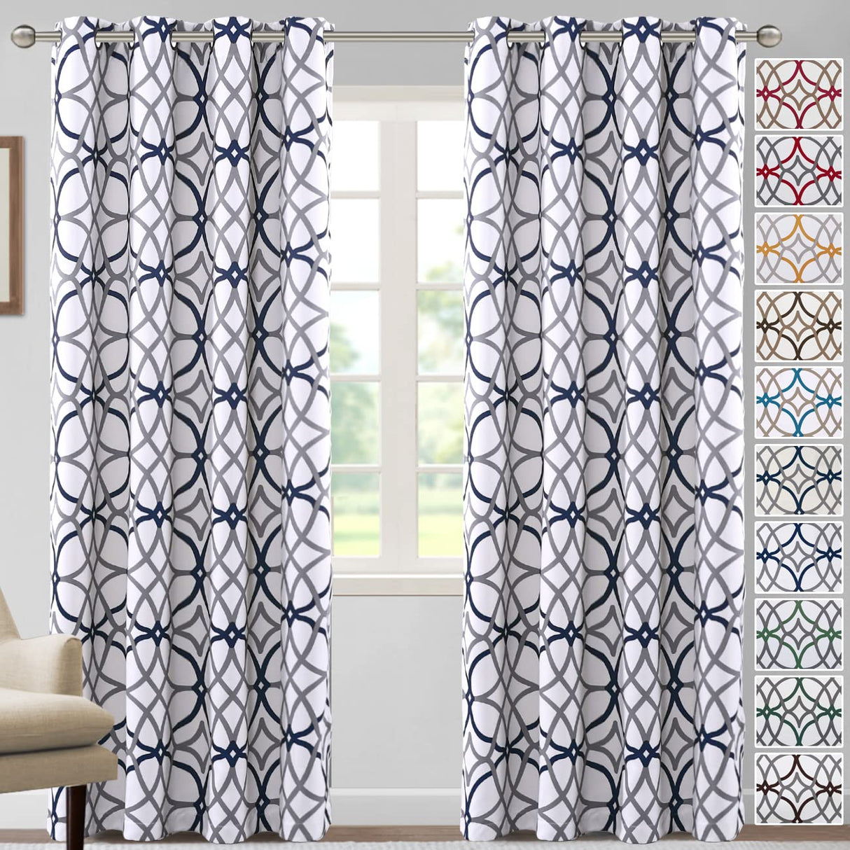 PrimeBeau GEO Pattern Blackout Curtains 2 Panels Set