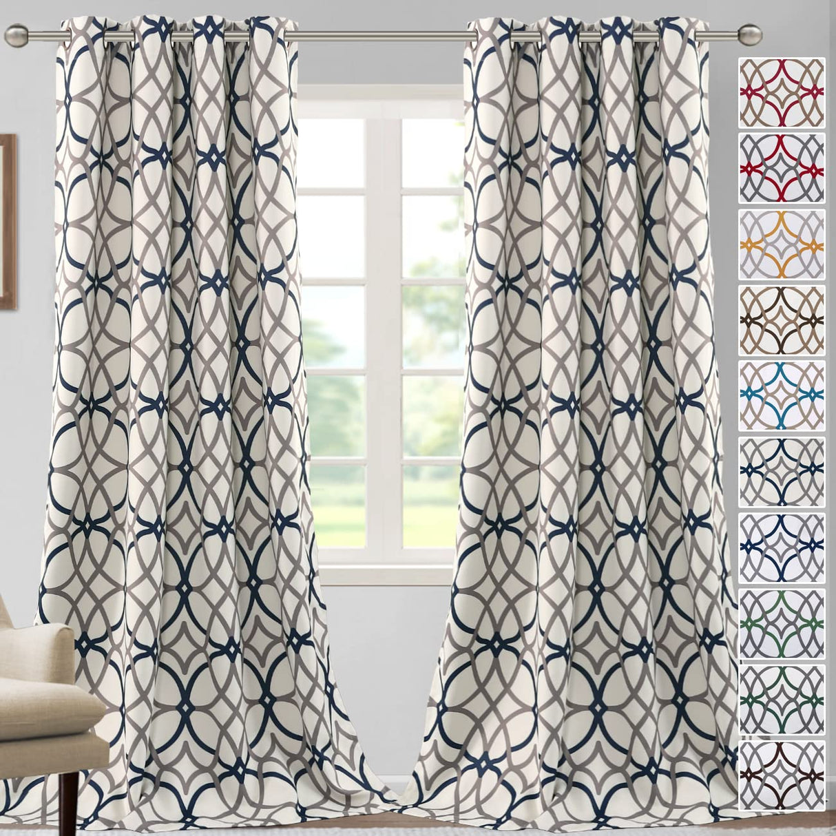 PrimeBeau GEO Pattern Blackout Curtains 2 Panels Set