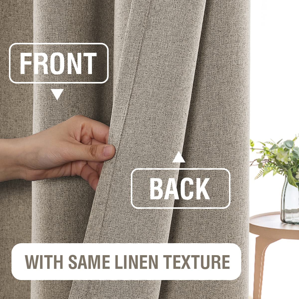 PrimeBeau 100% Blackout Faux Linen Look Curtains, Set of 2 Panels