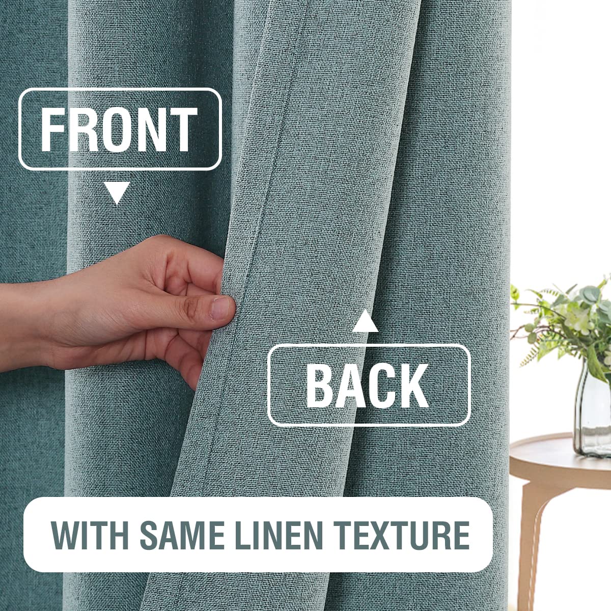 PrimeBeau 100% Blackout Faux Linen Look Curtains, Set of 2 Panels