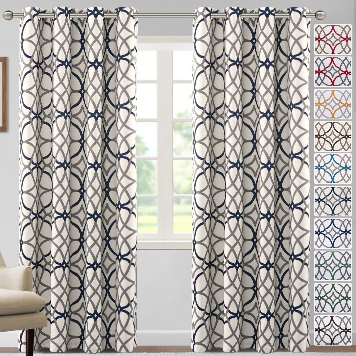 PrimeBeau GEO Pattern Blackout Curtains 2 Panels Set