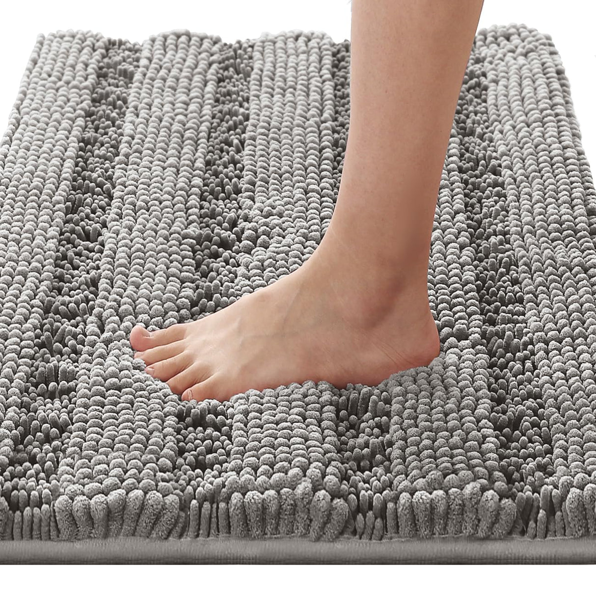 PrimeBeau Non Slip Chenille Striped Bath Rug Set | Extra Thick & Absorbent Bathroom Mats | Soft Shaggy Washable Dry Fast Floor Rugs 17“ x 24”