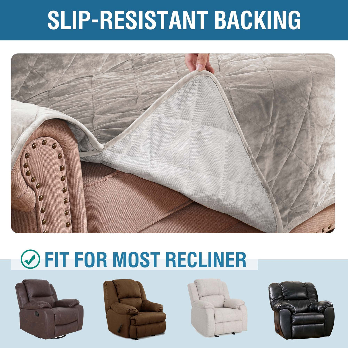 PrimeBeau Thick Velvet Quilted Recliner Covers for Recliner Chair - Luxurious Protection