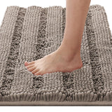 PrimeBeau Non Slip Chenille Striped Bath Rug Set | Extra Thick & Absorbent Bathroom Mats | Soft Shaggy Washable Dry Fast Floor Rugs 17“ x 24”