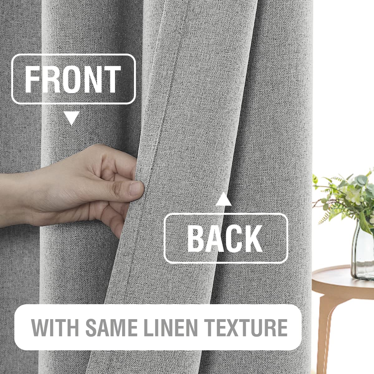 PrimeBeau 100% Blackout Faux Linen Look Curtains, Set of 2 Panels