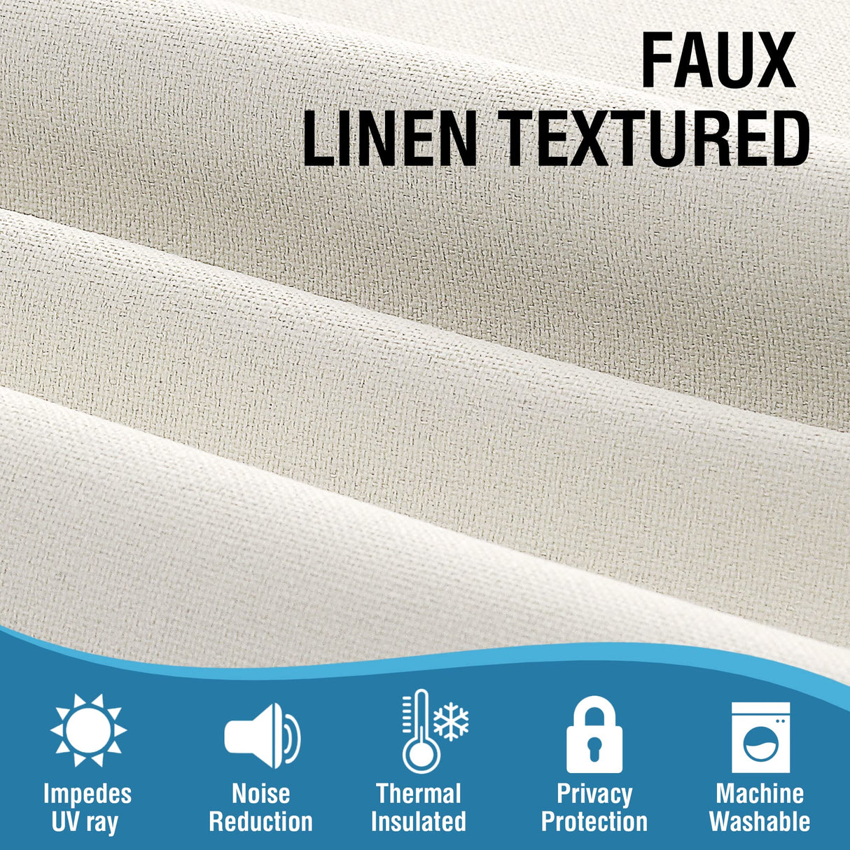 PrimeBeau 100% Blackout Faux Linen Look Curtains, Set of 2 Panels