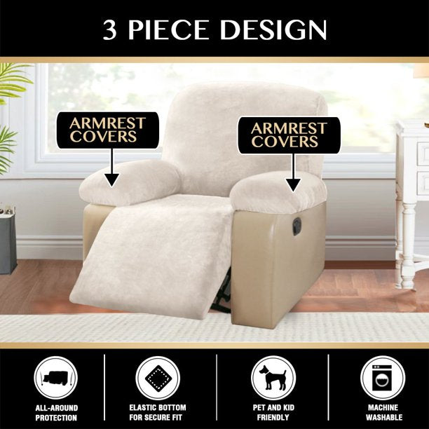 Simply Stretch Velvet Recliner Slipcovers with Armrest Covers 2 Seater